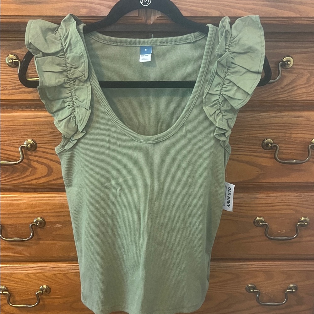 Old Navy Ruffled Olive Green Tank Top